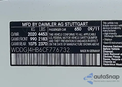 2012 Mercedes-Benz C 250 z USA, uszkodzony, nr VIN WDDGJ4HB6CF776732